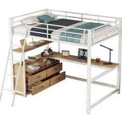 Okwish Lit Mezzanine 140x200 cm - Lit avec Rangement et Bureau en L, Lit Junior en Métal, Sans Matelas - Blanc Online