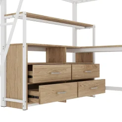 Okwish Lit Mezzanine 140x200 cm - Lit avec Rangement et Bureau en L, Lit Junior en Métal, Sans Matelas - Blanc Online