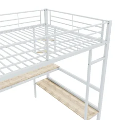 Generique Lit mezzanine 140x200 cm - Lit avec bureau et étagères - Métal + MDF - Sans matelas - Blanc