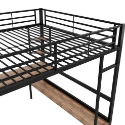 Generique Lit mezzanine 140x200 cm - Lit avec bureau et étagères - Métal + MDF - Sans matelas - Noir