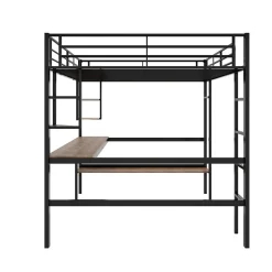 Generique Lit mezzanine 140x200 cm - Lit avec bureau et étagères - Métal + MDF - Sans matelas - Noir