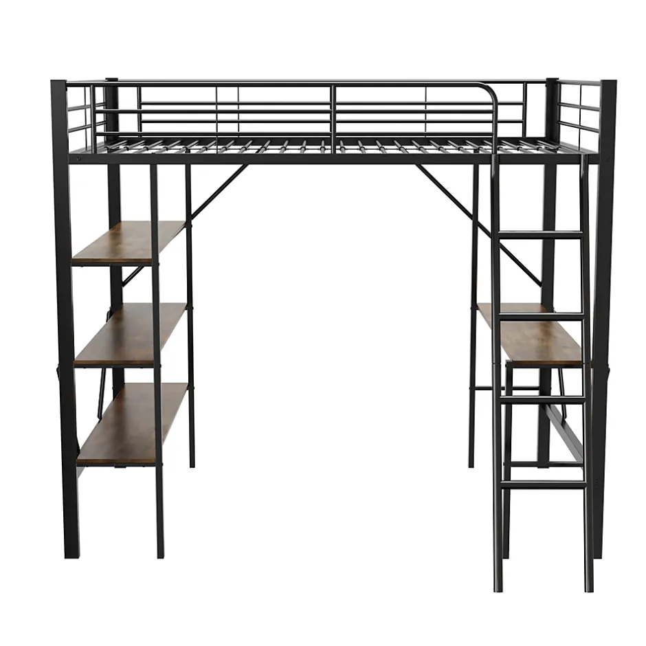 Okwish Lit mezzanine 90x200 cm - Lit avec bureau intégré - Structure métal - Sans matelas - Noir