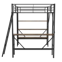 Okwish Lit mezzanine 90x200 cm - Lit avec bureau intégré - Structure métal - Sans matelas - Noir