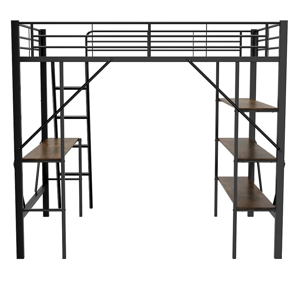 Okwish Lit mezzanine 90x200 cm - Lit avec bureau intégré - Structure métal - Sans matelas - Noir