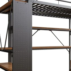 Okwish Lit Mezzanine 90x200 cm - Lit Ado avec Bureau Intégré, LED et Ports USB, Panneau Perforé et Rangement, Métal + MDF, Noir Best