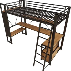 Okwish Lit Mezzanine 90x200 cm - Lit Ado avec Bureau Intégré, LED et Ports USB, Panneau Perforé et Rangement, Métal + MDF, Noir Best
