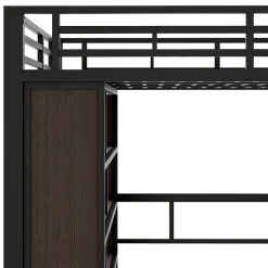 Okwish Lit Mezzanine 140x200 cm - Lit Ado avec Bureau Intégré, LED et Escalier de Rangement, Métal + MDF, Noir