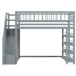 Okwish Lit mezzanine 90x200 cm - Lit ados avec clôture, penderie et étagères - Bois - Sans matelas - Gris Best