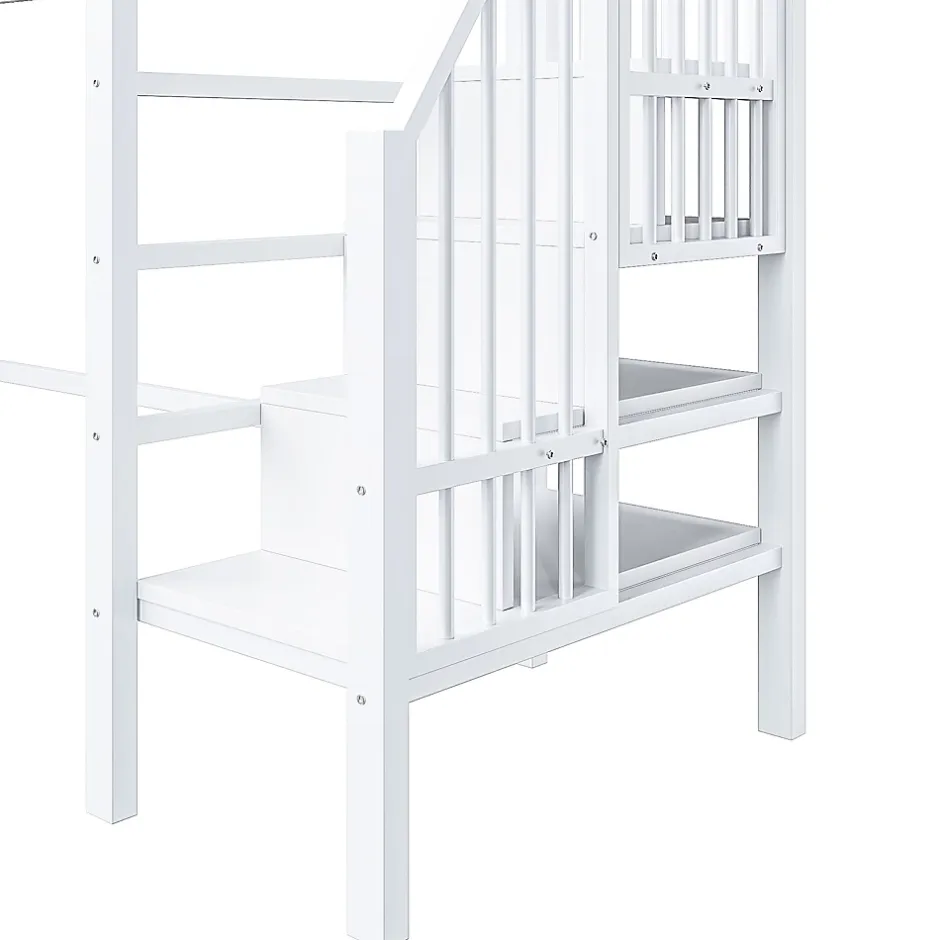 Okwish Lit mezzanine 90x200 cm - Lit avec rangement sous escalier et étagères intégrées - Métal et MDF - Sans matelas - Blanc Sale