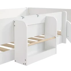 Okwish Lit mezzanine 90x200 cm - Lit avec échelle à 3 marches, toboggan et étagère amovible - Pin + MDF - Sans matelas - Blanc + Naturel Clearance