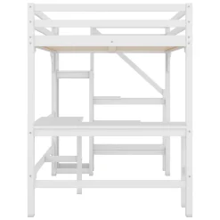 Okwish Lit Mezzanine 140x200 cm - Lit Combiné avec Bureau et Armoire ouverte, Lit Junior en Bois, Sans Matelas - Blanc