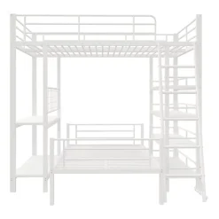 Okwish Lit mezzanine 140x200 cm - Lit double avec rangement multifonction, structure métal et MDF avec étagères - Sans matelas - Blanc Online