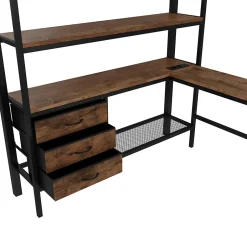 Okwish Lit Mezzanine 140x200 cm - Lit Double avec Éclairage LED, Bureau et Prises USB, en Métal et MDF, sans Matelas, Noir Best