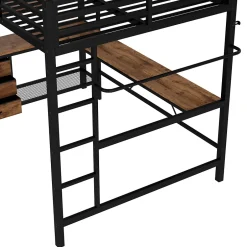 Okwish Lit Mezzanine 140x200 cm - Lit Double avec Éclairage LED, Bureau et Prises USB, en Métal et MDF, sans Matelas, Noir Best