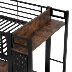 Okwish Lit Mezzanine 90x200 cm - Lit Déco avec Rangement - Métal et MDF - Sans Matelas - Noir