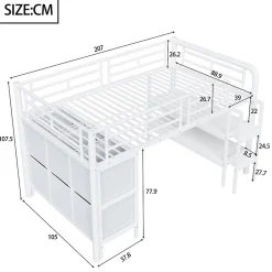 Okwish Lit Mezzanine 90x200 cm - Lit Enfant avec Tiroirs et Étagères, Angles Arrondis - Sans Matelas - Métal et MDF - Blanc Online