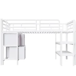 Okwish Lit Mezzanine 90x200 cm - Lit Enfant avec Tiroirs et Étagères, Angles Arrondis - Sans Matelas - Métal et MDF - Blanc Online