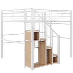 Okwish Lit Mezzanine 140x200 cm - Lit enfant en Métal Blanc avec Échelle de Sécurité et Rangement Intégré, Sans Matelas