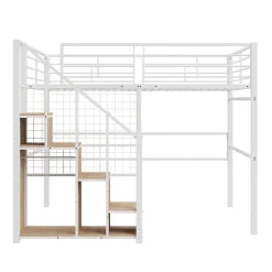 Okwish Lit Mezzanine 140x200 cm - Lit enfant en Métal Blanc avec Échelle de Sécurité et Rangement Intégré, Sans Matelas