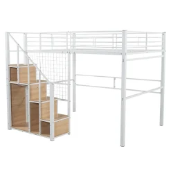 Okwish Lit Mezzanine 140x200 cm - Lit enfant en Métal Blanc avec Échelle de Sécurité et Rangement Intégré, Sans Matelas
