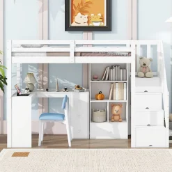 Okwish Lit Mezzanine 90x200 cm - Lit enfant avec Bureau et Rangement, Échelle, MDF - Sans Matelas - Blanc Online