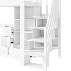 Okwish Lit Mezzanine 90x200 cm - Lit enfant avec Bureau et Rangement, Échelle, MDF - Sans Matelas - Blanc Online