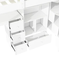 Okwish Lit Mezzanine 90x200 cm - Lit enfant avec Bureau et Rangement, Échelle, MDF - Sans Matelas - Blanc Online