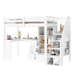 Okwish Lit Mezzanine 90x200 cm - Lit enfant avec Bureau et Rangement, Échelle, MDF - Sans Matelas - Blanc Online
