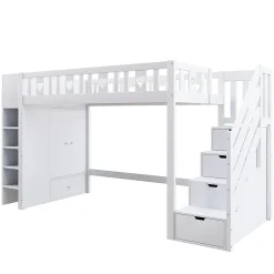Okwish Lit Mezzanine 90x200 cm - Lit enfant avec Échelle et Rangement, Lit Combiné avec Espace de Rangement, Bois Massif - Blanc Online