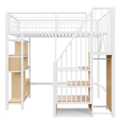 Okwish Lit Mezzanine 90x200 cm - Lit enfant et Adulte avec Rangement, Étagères et Escalier Sécurisé, Métal Blanc, Sans Matelas Outlet
