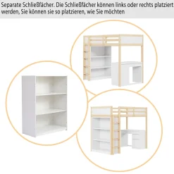 Okwish Lit Mezzanine 90x200 cm - Lit enfant avec Bureau et Rangement, Lit Combiné Bois Naturel et Blanc, Sans Matelas Discount