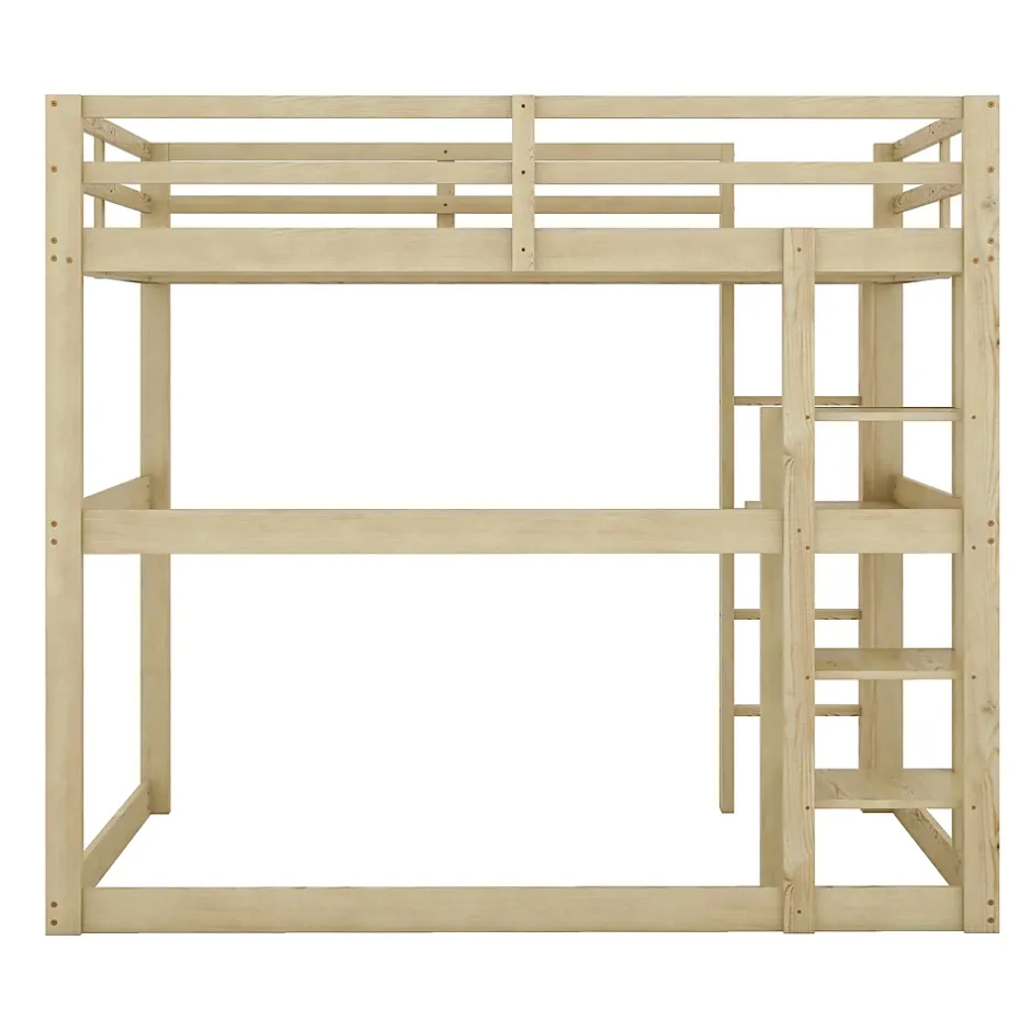 Okwish Lit Mezzanine 140x200 cm - Lit en Bois avec Bureau et 4 Compartiments de Rangement, Lit en Pin Naturel, Sans Matelas Best