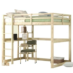 Okwish Lit Mezzanine 140x200 cm - Lit en Bois avec Bureau et 4 Compartiments de Rangement, Lit en Pin Naturel, Sans Matelas Best