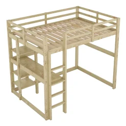 Okwish Lit Mezzanine 140x200 cm - Lit en Bois avec Bureau et 4 Compartiments de Rangement, Lit en Pin Naturel, Sans Matelas Best