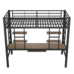 Okwish Lit Mezzanine 90x200 cm - Lit enfant avec Bureau et 2 Étagères - Métal + MDF - Sans Matelas - Noir Discount