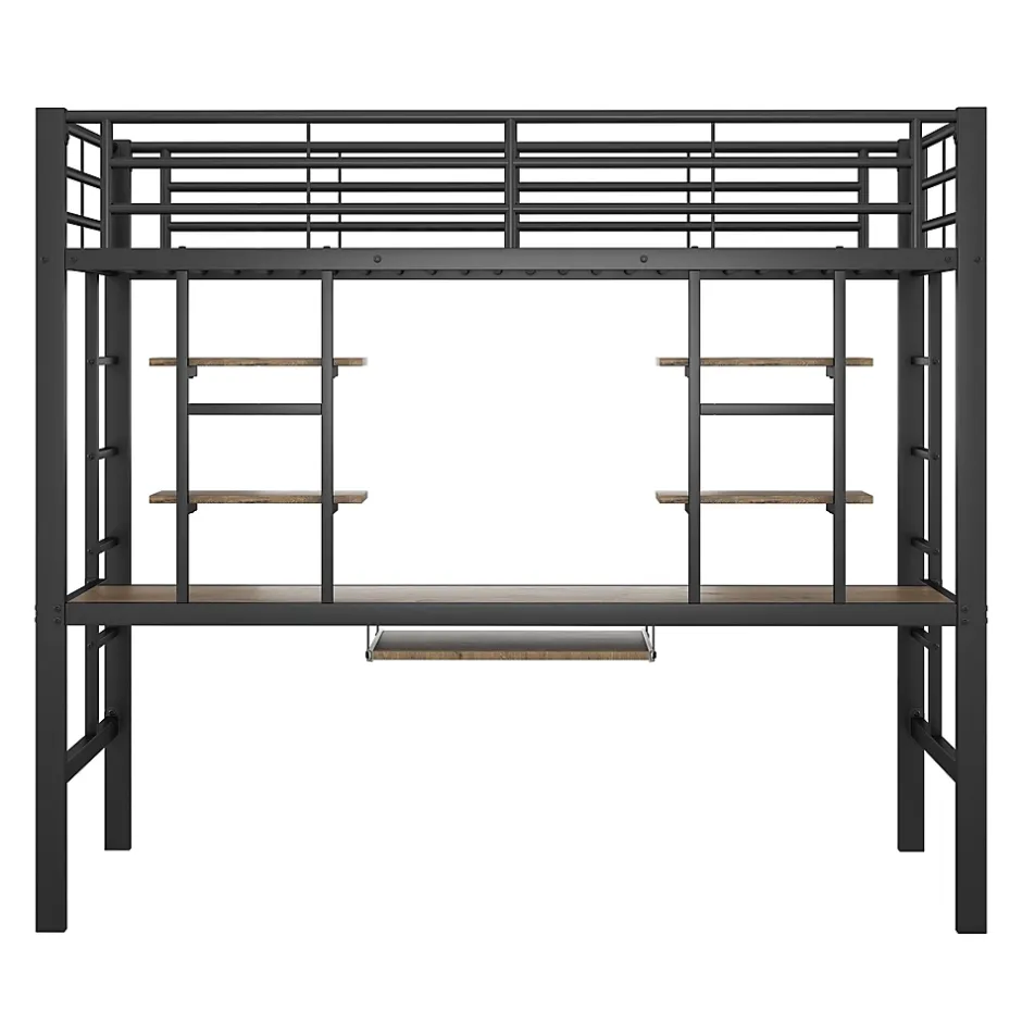 Okwish Lit Mezzanine 90x200 cm - Lit enfant avec Bureau et 2 Étagères - Métal + MDF - Sans Matelas - Noir Discount