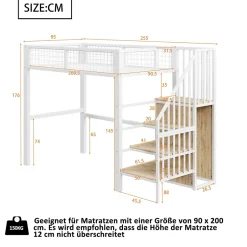 Okwish Lit Mezzanine 90x200 cm - Lit enfant avec Rangement, Armoire Intégrée, Étagères et Échelle Sécurisée, Métal Blanc Clearance