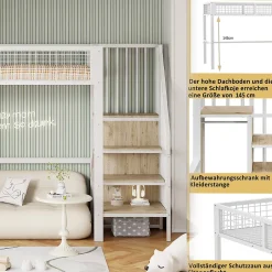 Okwish Lit Mezzanine 90x200 cm - Lit enfant avec Rangement, Armoire Intégrée, Étagères et Échelle Sécurisée, Métal Blanc Clearance