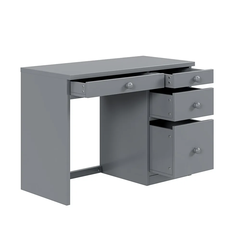 Okwish Lit Mezzanine 90x200 cm - Lit enfant avec Bureau et Rangement, Lit Combiné en Bois de Pin Gris, Sans Matelas