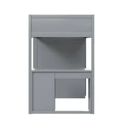 Okwish Lit Mezzanine 90x200 cm - Lit enfant avec Bureau et Rangement, Lit Combiné en Bois de Pin Gris, Sans Matelas
