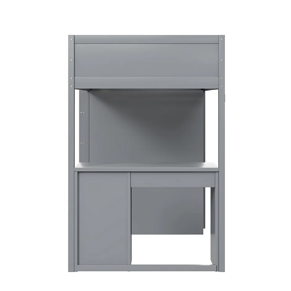 Okwish Lit Mezzanine 90x200 cm - Lit enfant avec Bureau et Rangement, Lit Combiné en Bois de Pin Gris, Sans Matelas