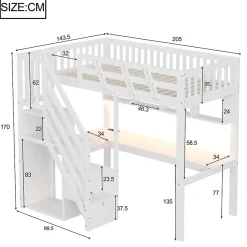 Okwish Lit Mezzanine 90x200 cm - Lit Enfant avec Escalier et Rangement, Bureau Intégré avec LED et USB - Sans Matelas - Bois Blanc Hot