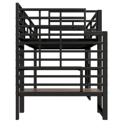 Okwish Lit Mezzanine 90x200 cm - Lit Simple avec Escalier de Rangement et LED Intégrée, sans Matelas - Métal Noir