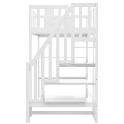Okwish Lit mezzanine 90x200 cm - Lit simple avec rangements intégrés, échelle pratique et tiroirs fonctionnels - Pin et MDF - Blanc