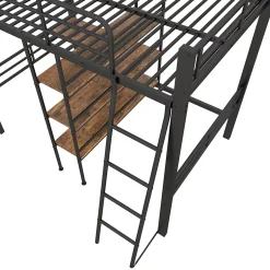 Okwish Lit Mezzanine 90x200 cm - Lit Simple avec Bureau en L, Garde-Corps et Échelle, Sans Matelas - Métal Noir New