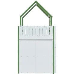 Okwish Lit Mezzanine 90x200 cm - Lit Simple avec Protection et Étagère de Rangement, Bois Pin et MDF, Sans Matelas, Blanc et Vert