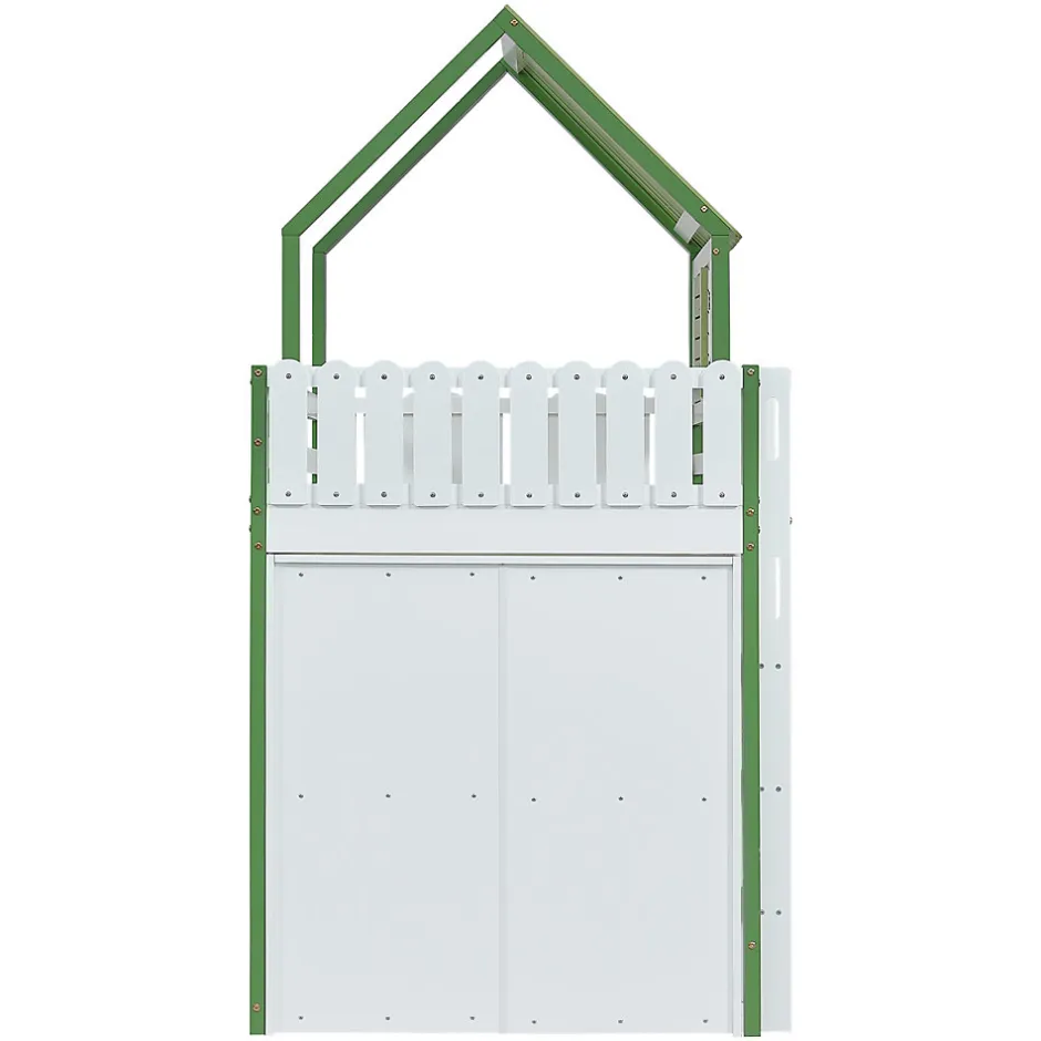 Okwish Lit Mezzanine 90x200 cm - Lit Simple avec Protection et Étagère de Rangement, Bois Pin et MDF, Sans Matelas, Blanc et Vert