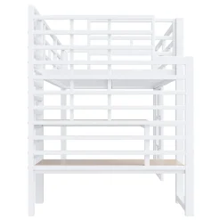 Okwish Lit Mezzanine 90x200 cm - Lit Simple avec Escalier de Rangement et LED Intégrée, sans Matelas - Métal Blanc