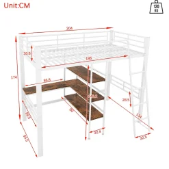 Okwish Lit Mezzanine 90x200 cm - Lit Simple avec Bureau en L, Échelle et Garde-Corps, Sans Matelas - Métal, Blanc