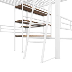 Okwish Lit Mezzanine 90x200 cm - Lit Simple avec Bureau en L, Échelle et Garde-Corps, Sans Matelas - Métal, Blanc